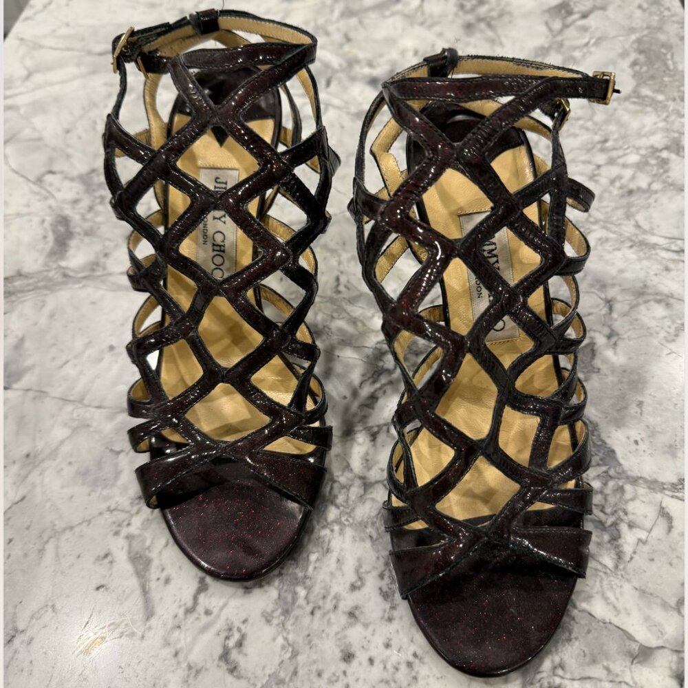 Brown Sparkly Patent Leather Heels Size 7.5